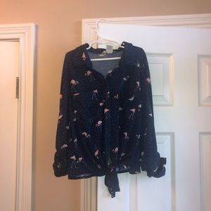 Button up tie front shirt